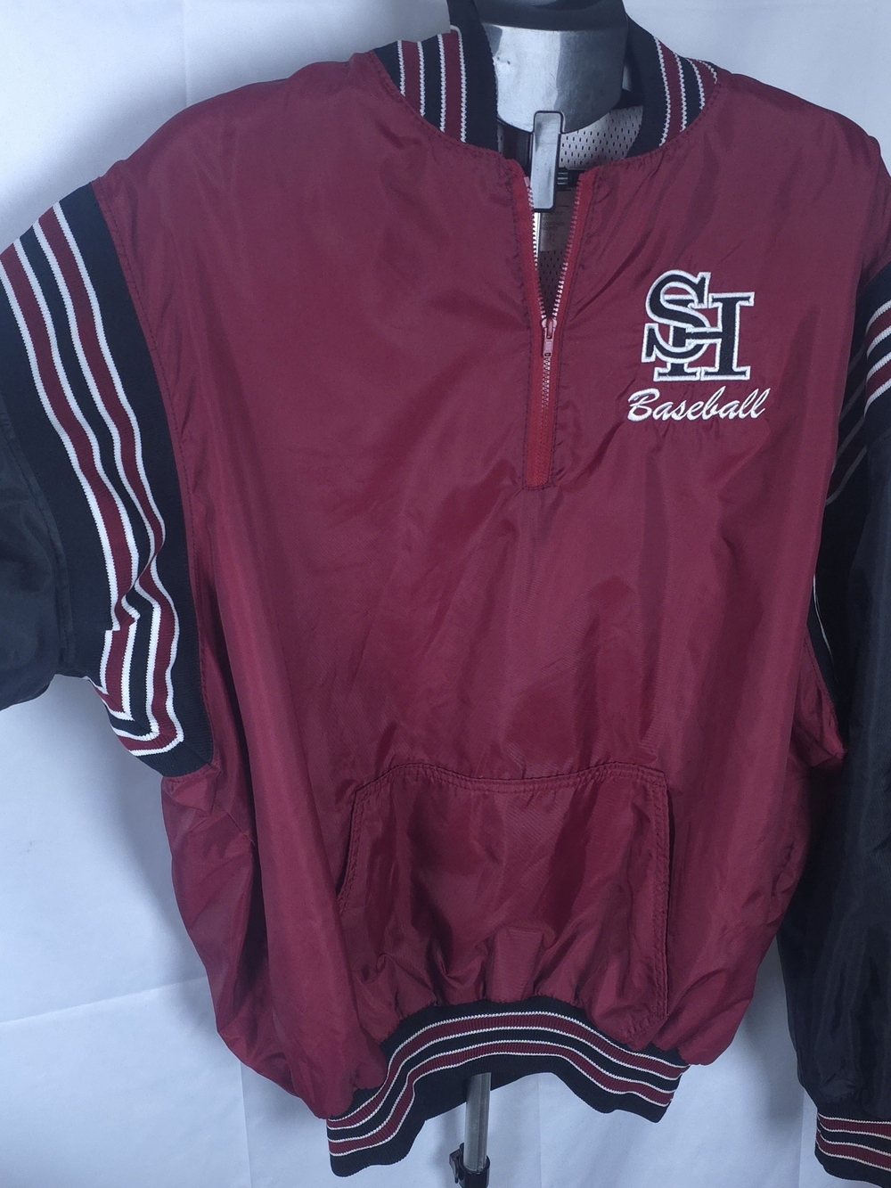 VTG DeLONG Varsity Windbreaker Jacket Mens XL Maroon Black V-Neck Baseball 90s - Picture 8 of 12